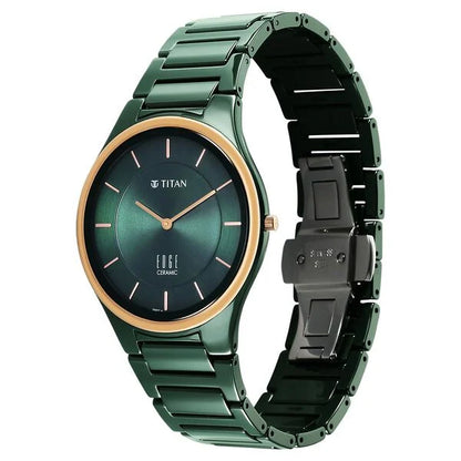 Titan Edge Bicolour Quartz Analog Green Dial And Green Ceramic Strap Watch For Men NU1696KC10