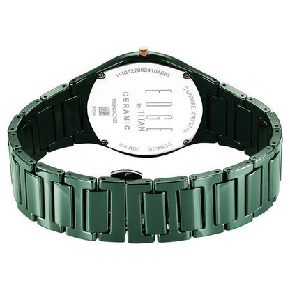 Titan Edge Bicolour Quartz Analog Green Dial And Green Ceramic Strap Watch For Men NU1696KC10