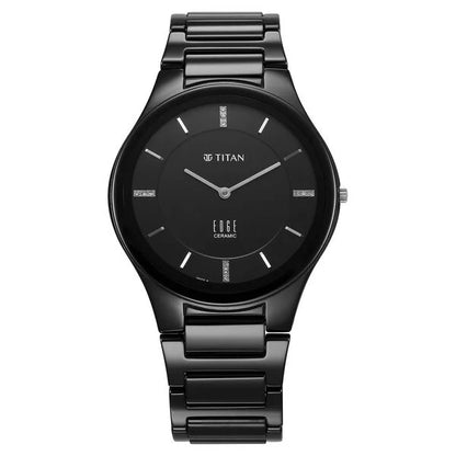 Titan Edge Ceramic Quartz in Glossy Black with Diamonds and Black Dial Watch for Men nt1696nc12