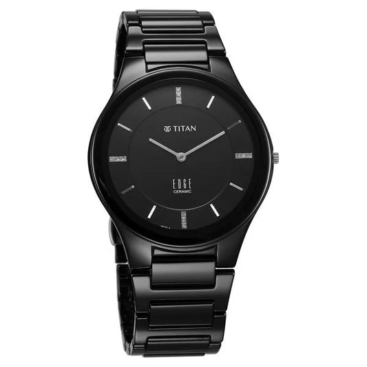 Titan Edge Ceramic Quartz in Glossy Black with Diamonds and Black Dial Watch for Men nt1696nc12