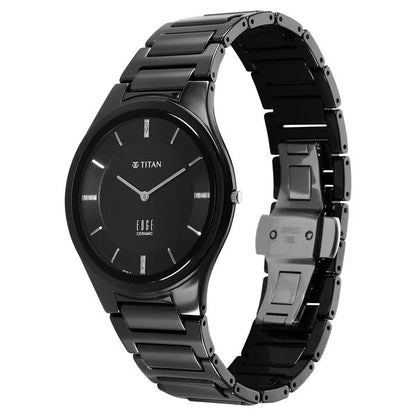 Titan Edge Ceramic Quartz in Glossy Black with Diamonds and Black Dial Watch for Men nt1696nc12