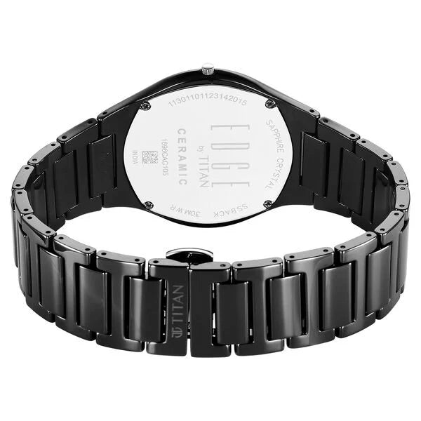 Titan Edge Ceramic Quartz in Glossy Black with Diamonds and Black Dial Watch for Men nt1696nc12