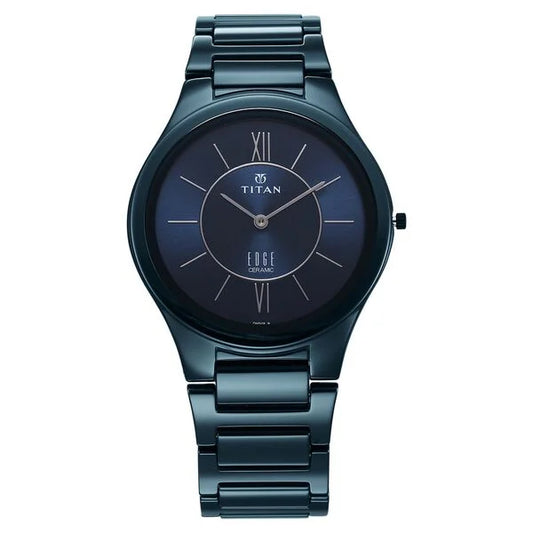Titan Edge Ceramic Quartz in Glossy Electric Blue Dial Watch for Men - NT1696QC03