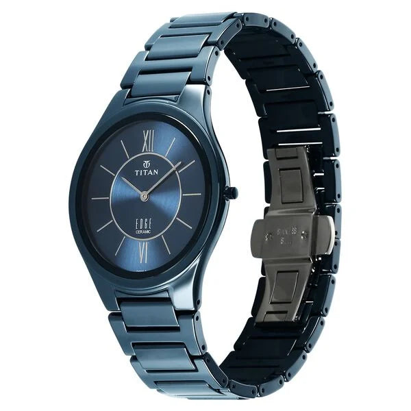 Titan Edge Ceramic Quartz in Glossy Electric Blue Dial Watch for Men - NT1696QC03