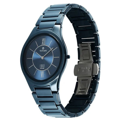Titan Edge Ceramic Quartz in Glossy Electric Blue Dial Watch for Men - NT1696QC03