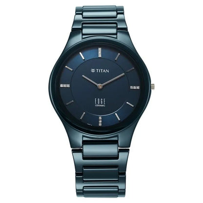 Titan Edge Ceramic Quartz in Atlantic Blue Dial with Diamonds Watch for Men NU1696QC09