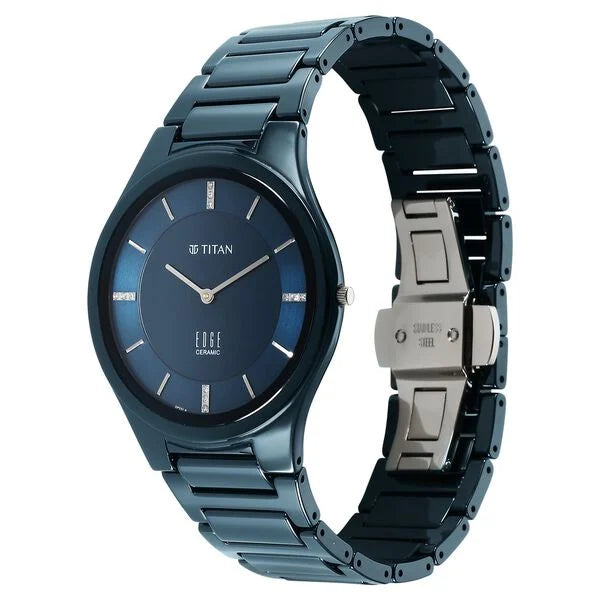 Titan Edge Ceramic Quartz in Atlantic Blue Dial with Diamonds Watch for Men NU1696QC09
