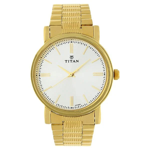 Titan Quartz Analog Silver Dial Golden Stainless Steel Strap Watch For Men np1712ym01