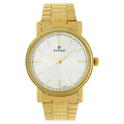 Titan Quartz Analog Silver Dial Golden Stainless Steel Strap Watch For Men np1712ym01