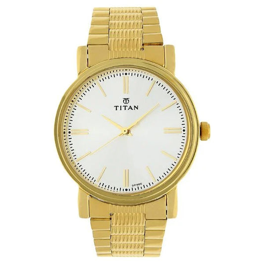 Titan Quartz Analog Silver Dial Golden Stainless Steel Strap Watch For Men np1712ym01