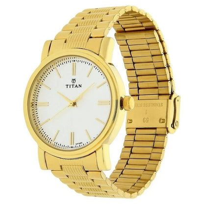 Titan Quartz Analog Silver Dial Golden Stainless Steel Strap Watch For Men np1712ym01