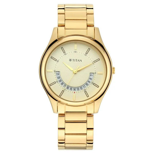 Titan Lagan Yellow Dial Analog Metal Strap Watch for Men nt1713ym06