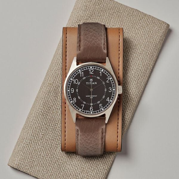 Titan Men's Timeless Charm: Men's Analog Watch with Black Dial and Brown Leather Strap nl1729sl02