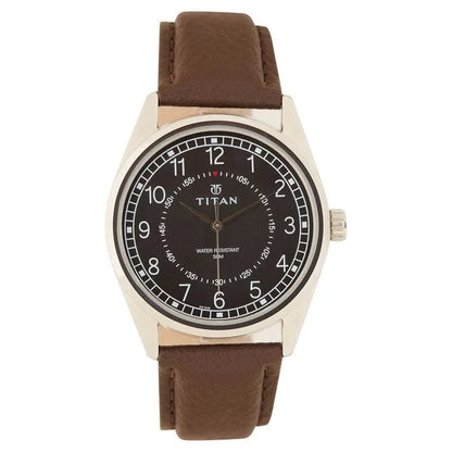 Titan Men's Timeless Charm: Men's Analog Watch with Black Dial and Brown Leather Strap nl1729sl02