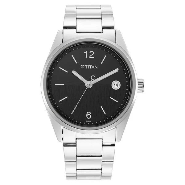 Titan Neo Black Dial Analog with Date Stainless Steel Strap watch for Men nr1729sm08