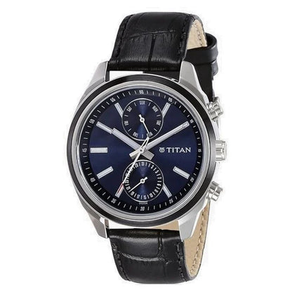 Titan Men's Midnight Precision: Multifunction Blue Dial with Classic Leather Strap Watch nu1733kl01