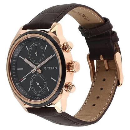 Titan Quartz Multifunction Black Dial Leather Strap Watch for Men nu1733kl03