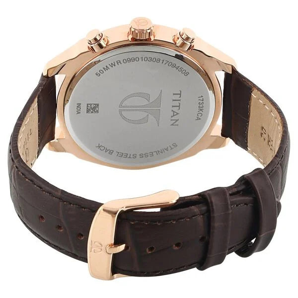 Titan Quartz Multifunction Black Dial Leather Strap Watch for Men nu1733kl03