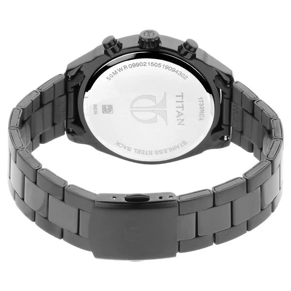 Titan Men's Metropolitan Luxe: Multifunction Mono black Dial with Two-Tone Stainless Steel Bracelet Watch nu1733nm01