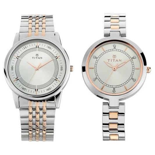 Titan Bandhan Quartz Analog Silver Dial Two Toned Stainless Steel Strap Watch For Couple nu17732603km01