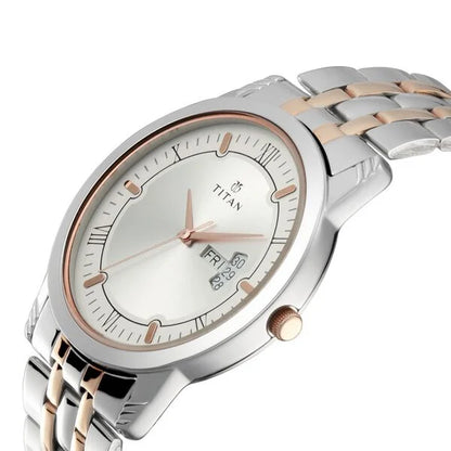 Titan Bandhan Quartz Analog with Day and Date Silver Dial Stainless Steel Strap Watch for Couple nu17742565km0