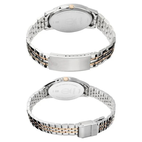 Titan Bandhan Quartz Analog with Day and Date Silver Dial Stainless Steel Strap Watch for Couple nu17742565km0