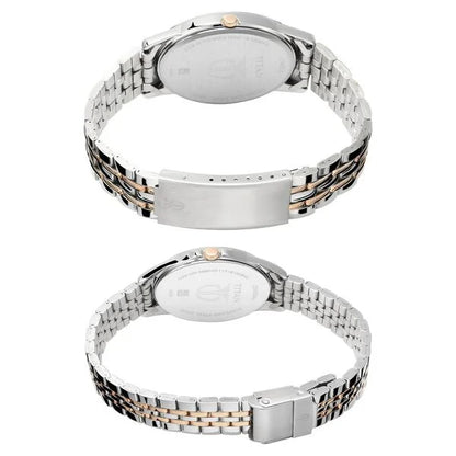 Titan Bandhan Quartz Analog with Day and Date Silver Dial Stainless Steel Strap Watch for Couple nu17742565km0