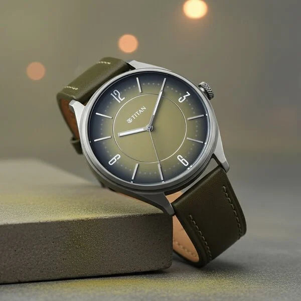 Titan Neo Basics Analog with Green Dial Green Leather Strap Watch for Men 1802ql05 Men's Watch