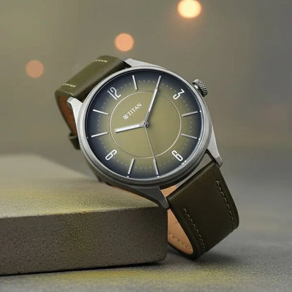 Titan Neo Basics Analog with Green Dial Green Leather Strap Watch for Men 1802ql05 Men's Watch