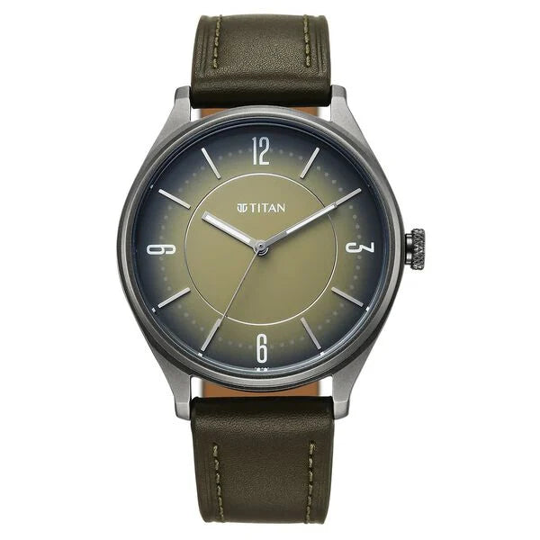 Titan Neo Basics Analog with Green Dial Green Leather Strap Watch for Men 1802ql05 Men's Watch