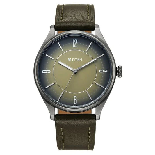 Titan Neo Basics Analog with Green Dial Green Leather Strap Watch for Men 1802ql05 Men's Watch
