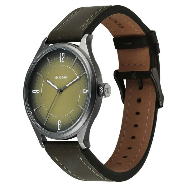 Titan Neo Basics Analog with Green Dial Green Leather Strap Watch for Men 1802ql05 Men's Watch