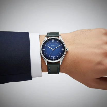 Titan Neo Basics Analog with Blue Dial Blue Leather Strap Watch for Men 1802sl21