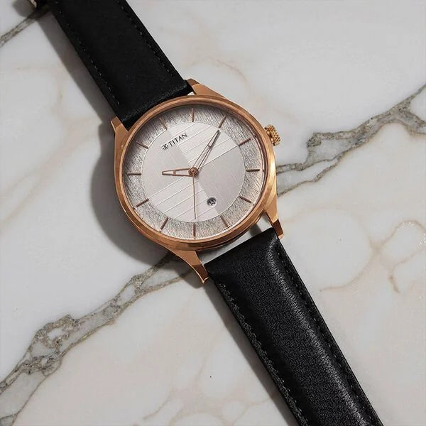 Titan Neo Economy Quartz Analog with Date Silver Dial Black Leather Strap Watch For Men 1802wl02