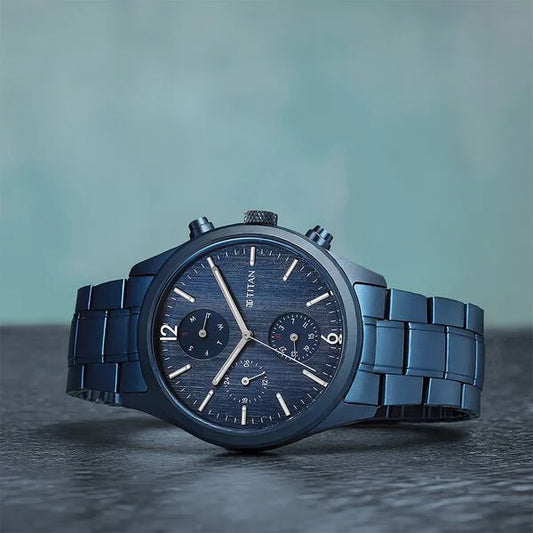 Titan Neo Splash Multifunction Blue Dial Blue Stainless Steel Strap Watch For Men nu1805qm07