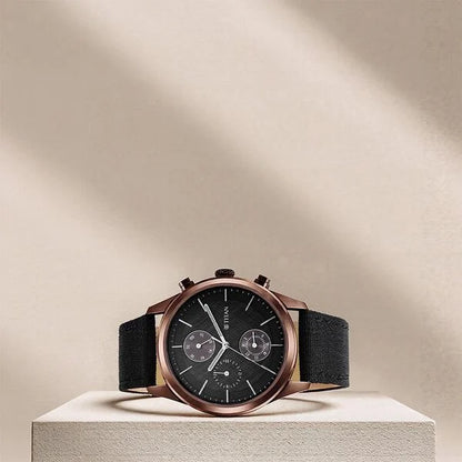 Titan Men's Infinity Chrono watch: Precise Blue Dial, Rose Gold Highlights, Durable Leather Strap nu1805qp01
