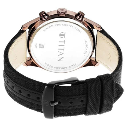 Titan Men's Infinity Chrono watch: Precise Blue Dial, Rose Gold Highlights, Durable Leather Strap nt1805qp01