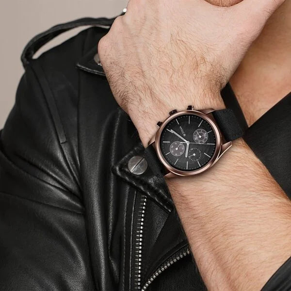 Titan Men's Infinity Chrono watch: Precise Blue Dial, Rose Gold Highlights, Durable Leather Strap nu1805qp01