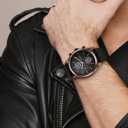 Titan Men's Infinity Chrono watch: Precise Blue Dial, Rose Gold Highlights, Durable Leather Strap nu1805qp01