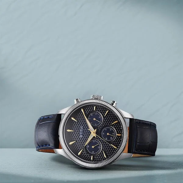 Titan Regalia Opulent Quartz Analog with Day and Date Blue Dial Blue Leather Strap Watch for Men nu1805sl13