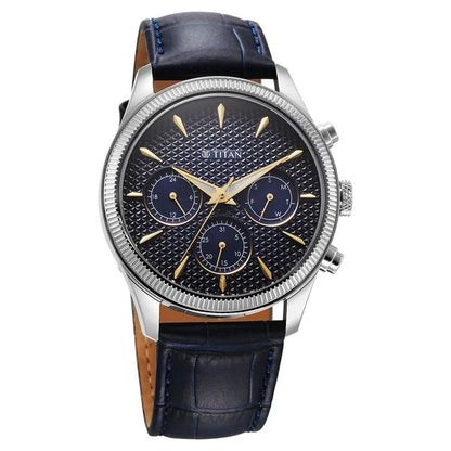 Titan Regalia Opulent Quartz Analog with Day and Date Blue Dial Blue Leather Strap Watch for Men nu1805sl13