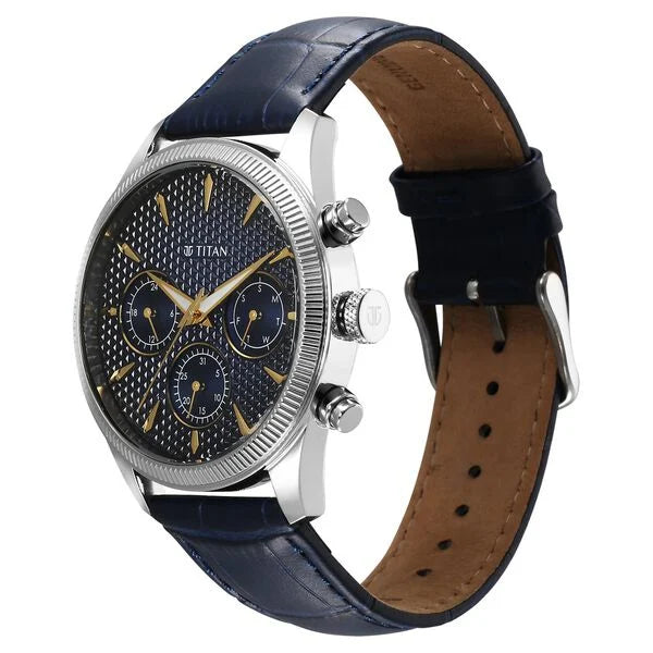 Titan Regalia Opulent Quartz Analog with Day and Date Blue Dial Blue Leather Strap Watch for Men nu1805sl13