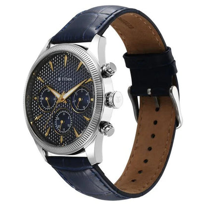 Titan Regalia Opulent Quartz Analog with Day and Date Blue Dial Blue Leather Strap Watch for Men nu1805sl13