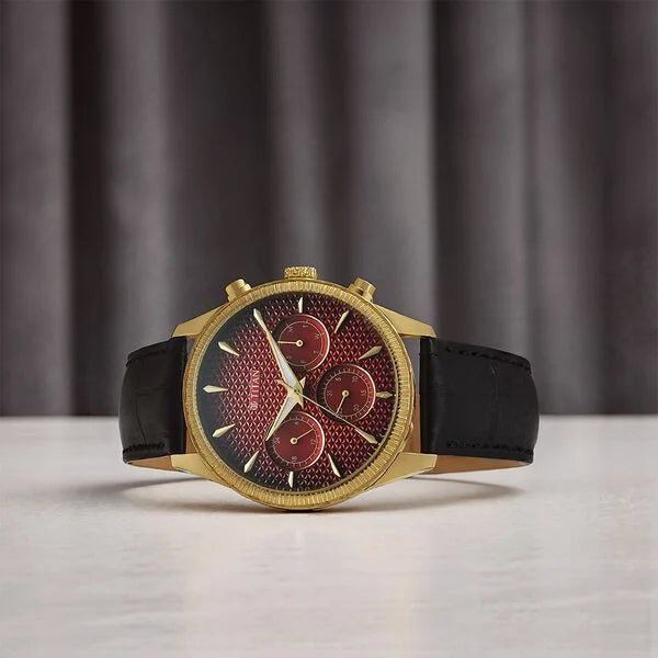 Titan Regalia Opulent Quartz Analog with Day and Date Red Dial Black Leather Strap Watch for Men nt1805yl01