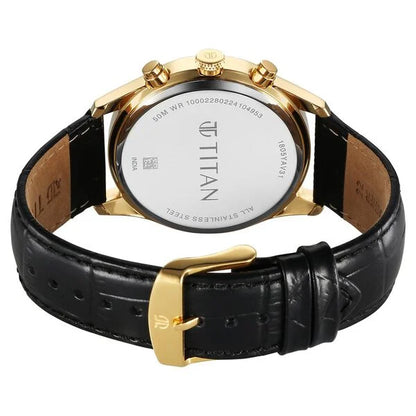 Titan Regalia Opulent Quartz Analog with Day and Date Red Dial Black Leather Strap Watch for Men nt1805yl01