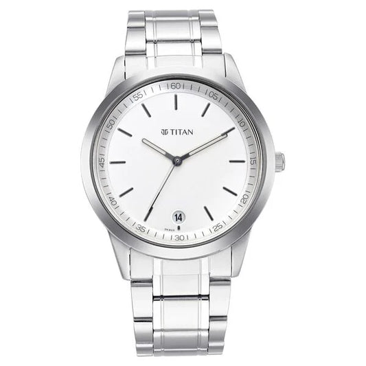 Titan Men's Timeless Style Watch: Refined White Dial and Metal Strap np1806sm03