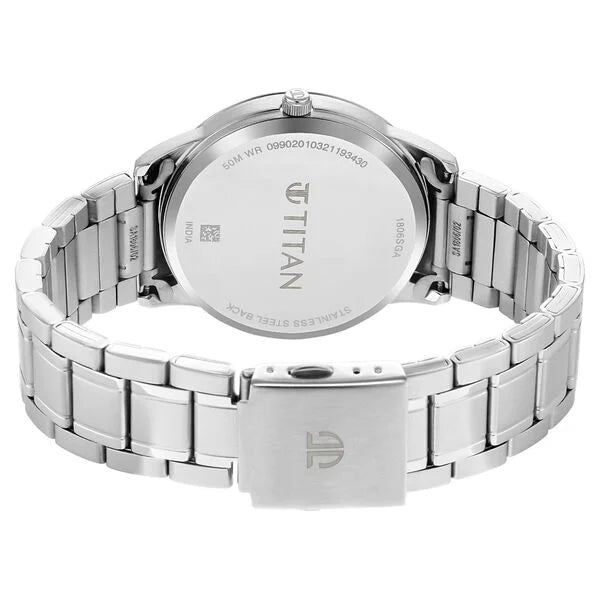 Titan Men's Timeless Style Watch: Refined White Dial and Metal Strap np1806sm03