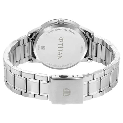 Titan Men's Timeless Style Watch: Refined White Dial and Metal Strap np1806sm03