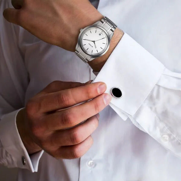 Titan Men's Timeless Style Watch: Refined White Dial and Metal Strap np1806sm03