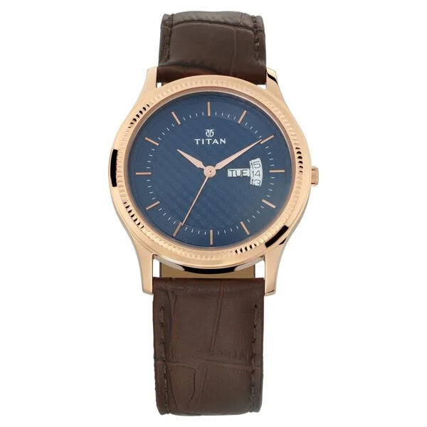 Titan Analog Blue Dial Day Date Leather Strap watch for Men nr1824wl01